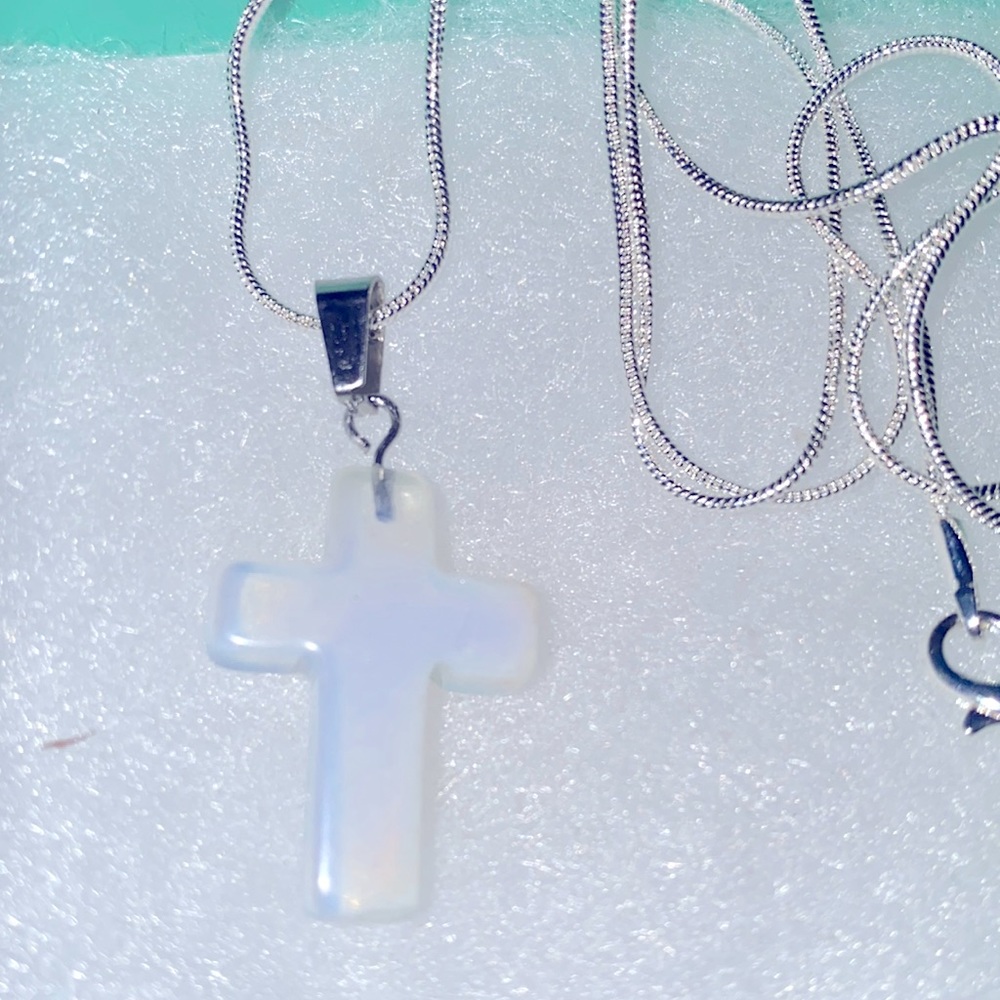 Boho hippie Opal Cross Sterling Silver 24” Necklace
